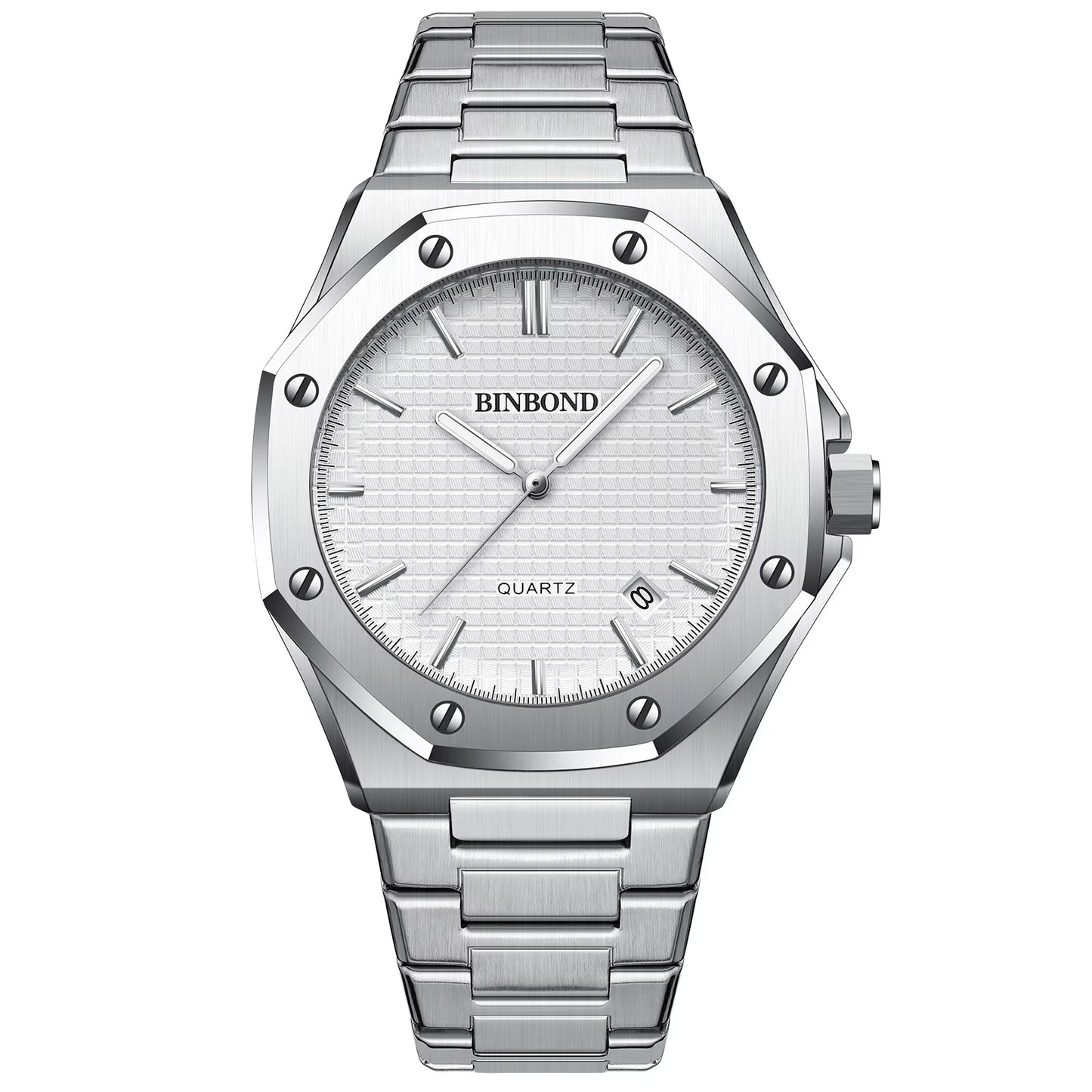 BINBONG Fashion Casual Men Watches Big Dial Silver Stainless Steel Calendar Quartz Wristwatch Classic Top Brand Male Clock B0233